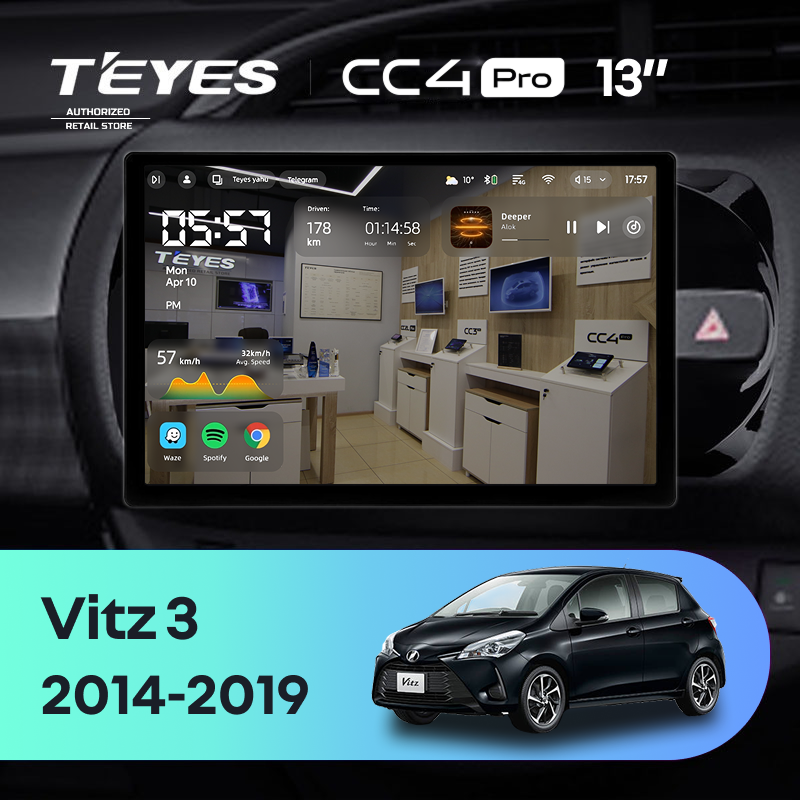 Штатная магнитола Teyes CC4 Pro 8/128 Toyota Vitz III XP130 (2014-2019) Правый руль (13&quot;)