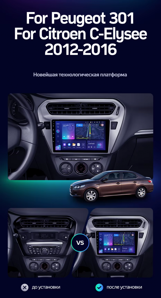 Штатная магнитола Teyes CC3 4/32 Peugeot 301 (2012-2016) F2