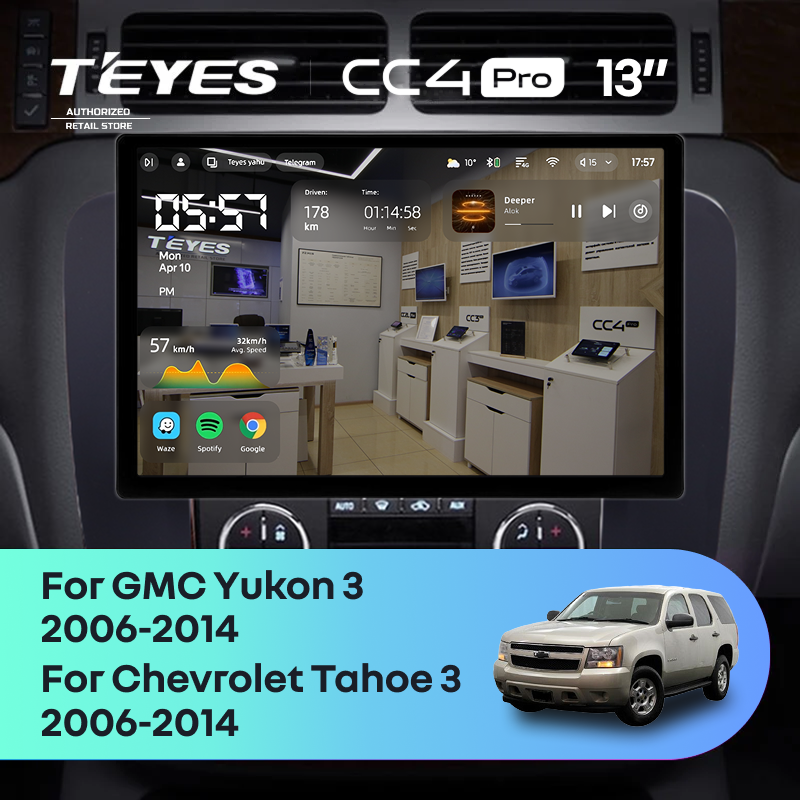 Штатная магнитола Teyes CC4 Pro 8/128 Chevrolet Tahoe (2006-2014) (13&quot;) (Черная)