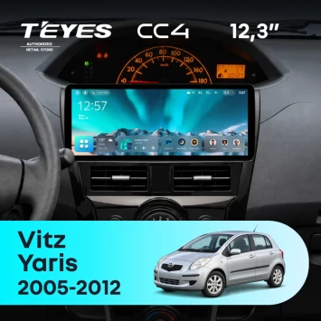Штатная магнитола Teyes CC4 12.3" 8/128 Toyota Yaris 2 XP90 (2005-2012) (черный глянец)