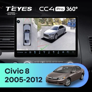 Штатная магнитола Teyes CC4 Pro 360 8/128 Honda Civic 8 FK FN FD (2005-2012) (11")