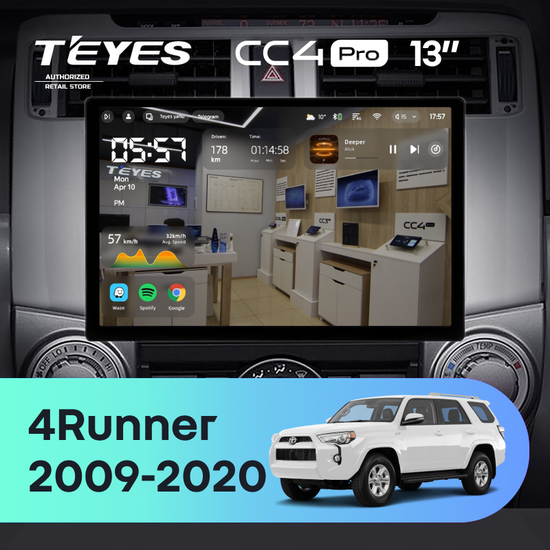 Штатная магнитола Teyes CC4 Pro 12/256 Toyota 4Runner 5 N280 (2009-2020) (13&quot;)