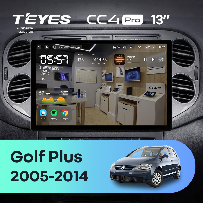 Штатная магнитола Teyes CC4 Pro 12/256 Volkswagen Golf Plus (2005-2014) (серая) F2 (13&quot;)