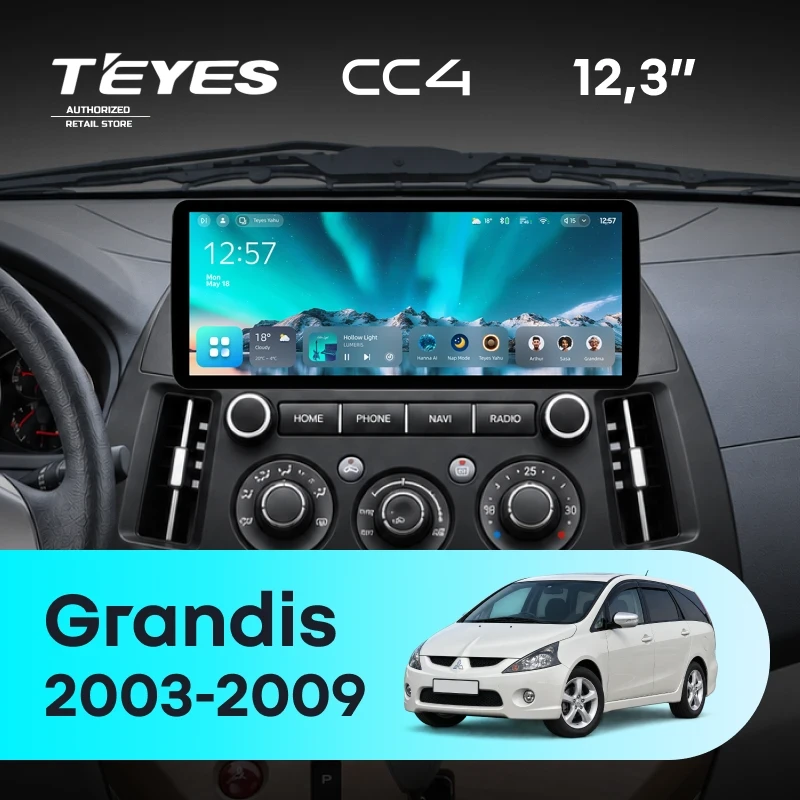 Штатная магнитола Teyes CC4 12.3" 6/64 Mitsubishi Grandis 1 (2003-2009) (авто с кондиционером)