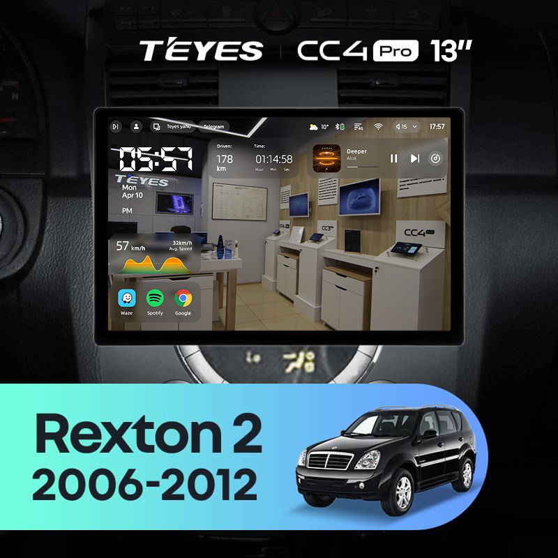 Штатная магнитола Teyes CC4 Pro 8/128 SsangYong Rexton Y250 2 (2006-2012) (13&quot;)