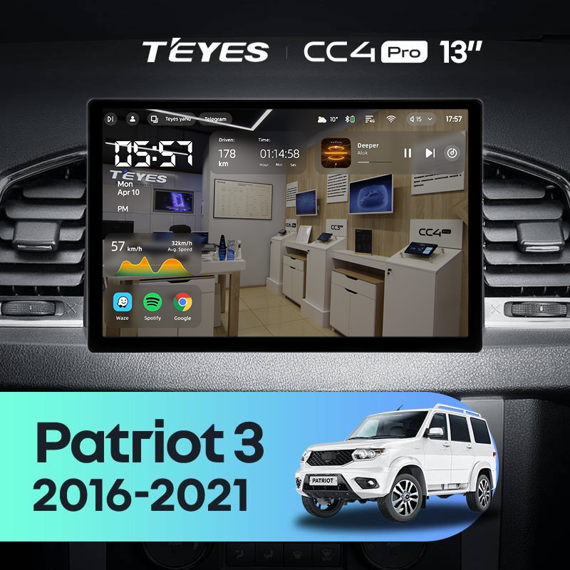 Штатная магнитола Teyes CC4 Pro 8/128 UAZ Patriot 3 (2016-2021) F2 (13&quot;)