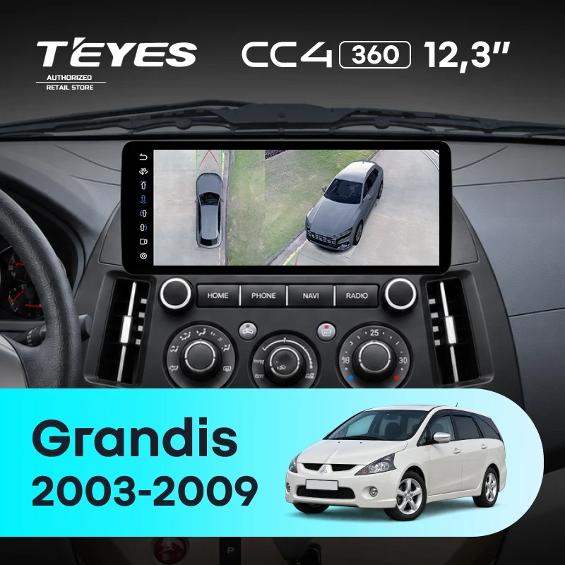 Штатная магнитола Teyes CC4 12.3" 360 6/64 Mitsubishi Grandis 1 (2003-2009) (авто с кондиционером)