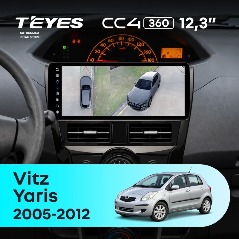Штатная магнитола Teyes CC4 12.3" 360 6/64 Toyota Yaris 2 XP90 (2005-2012) (черный глянец)