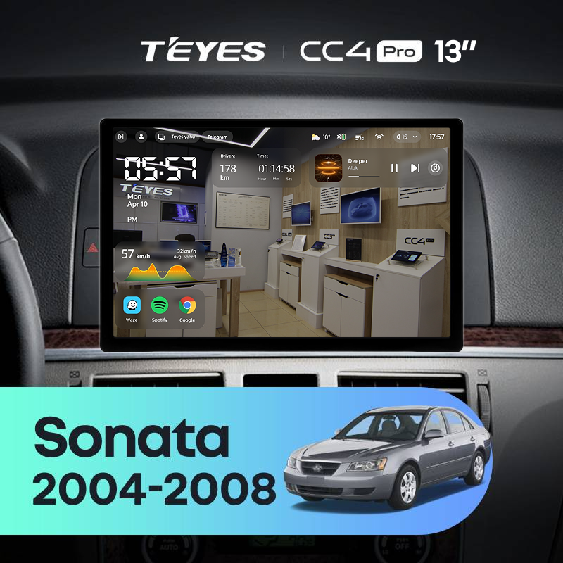 Штатная магнитола Teyes CC4 Pro 8/128 Hyundai Sonata NF (2004-2008) (13&quot;)