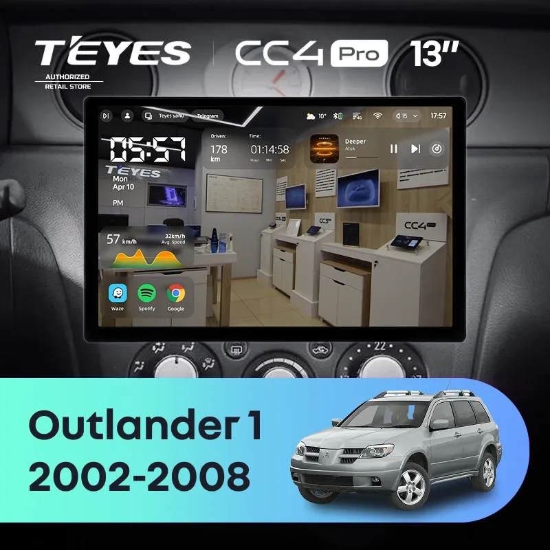 Штатная магнитола Teyes CC4 Pro 8/128 Mitsubishi Outlander 1 (2002-2008) F2 (13")