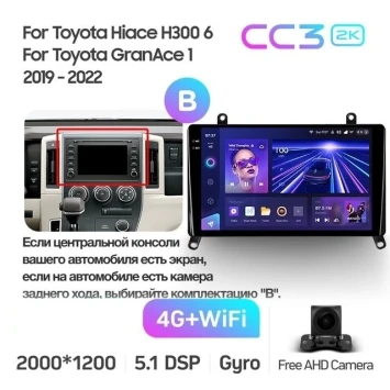 Штатная магнитола Teyes CC3 2K 4/64 Toyota Hiace H300 VI (2019-2022) Тип-B