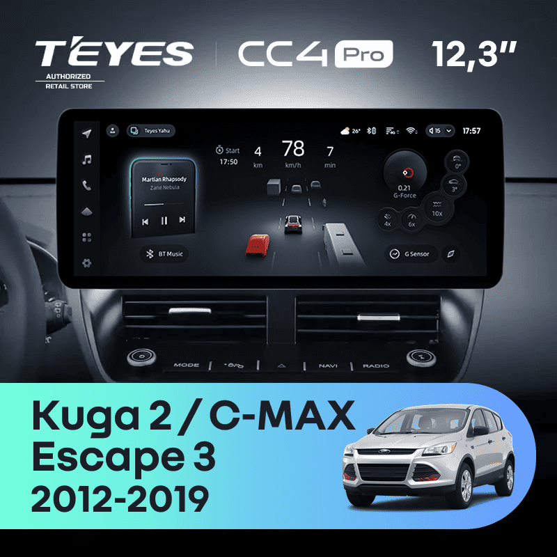 Штатная магнитола Teyes CC4 Pro 12.3" 12/256 Ford Kuga 2 (2012-2019)