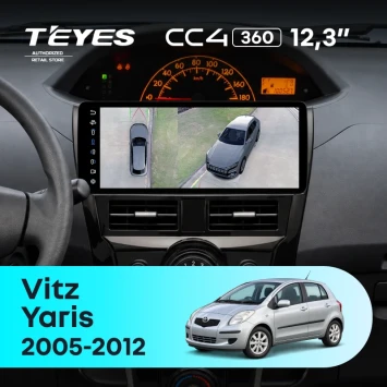 Штатная магнитола Teyes CC4 12.3" 360 8/128 Toyota Yaris 2 XP90 (2005-2012) (черный глянец)