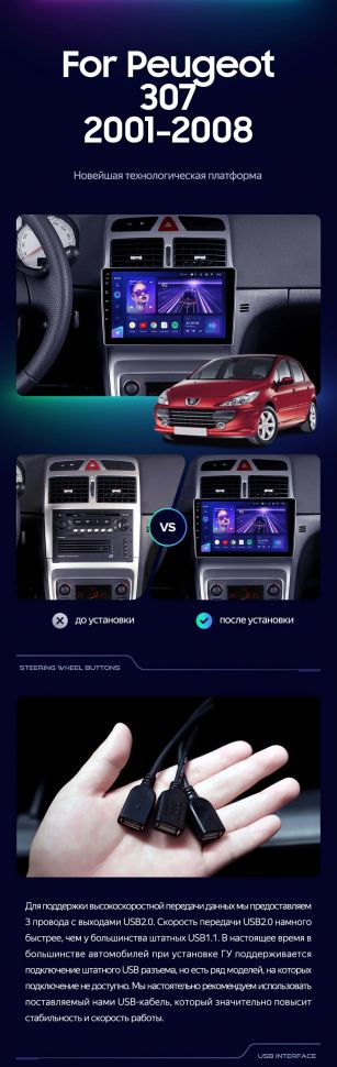 Штатная магнитола Teyes CC3 4/32 Peugeot 307 1 (2001-2008)