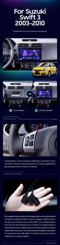 Штатная магнитола Teyes CC3 2K 360 6/128 Suzuki Swift 3 (2003-2010)