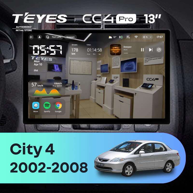 Штатная магнитола Teyes CC4 Pro 12/256 Honda City 4 (2002-2008) (13&quot;)