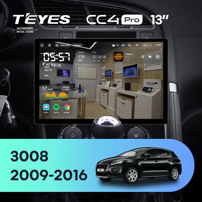 Штатная магнитола Teyes CC4 Pro 12/256 Peugeot 3008 1 (2009-2016) F2 (13")