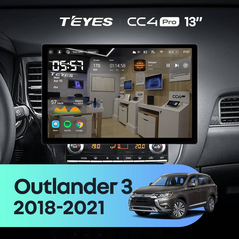 Штатная магнитола Teyes CC4 Pro 8/128 Mitsubishi Outlander 3 (2018-2021) (13&quot;)