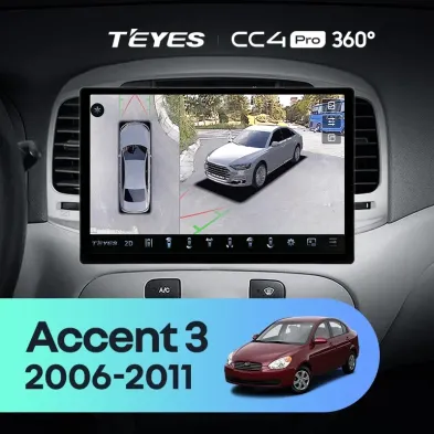 Штатная магнитола Teyes CC4 Pro 360 8/128 Hyundai Verna 2 (2006-2011) (13")