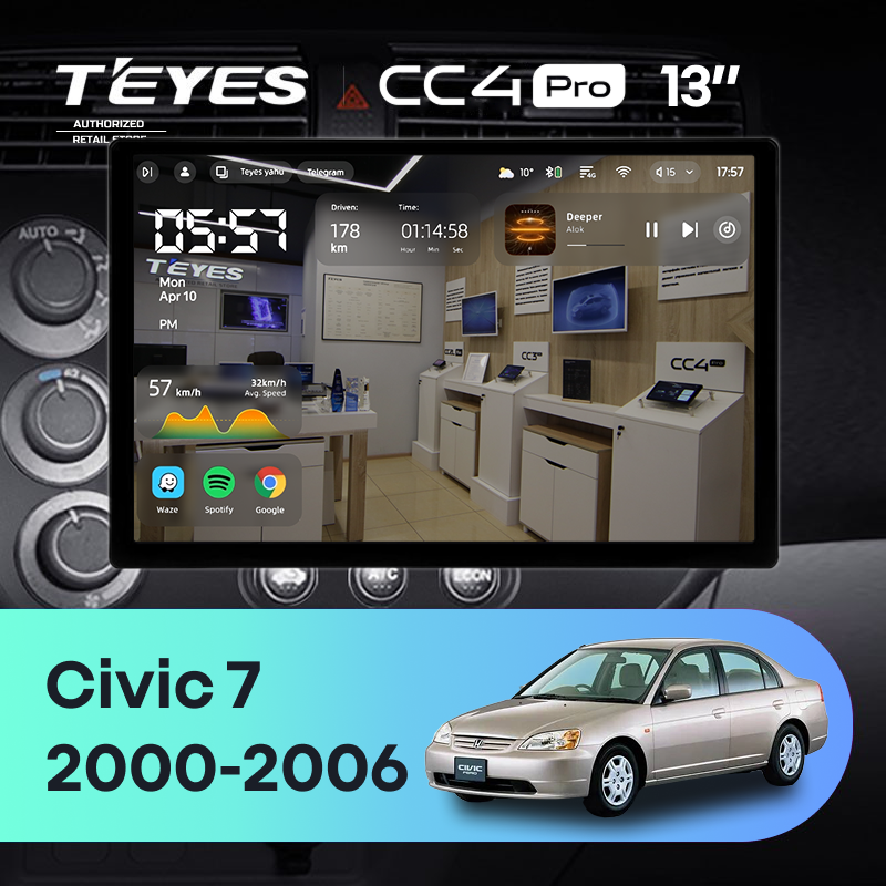 Штатная магнитола Teyes CC4 Pro 12/256 Honda Civic 7 (2000-2006) F1 (13")