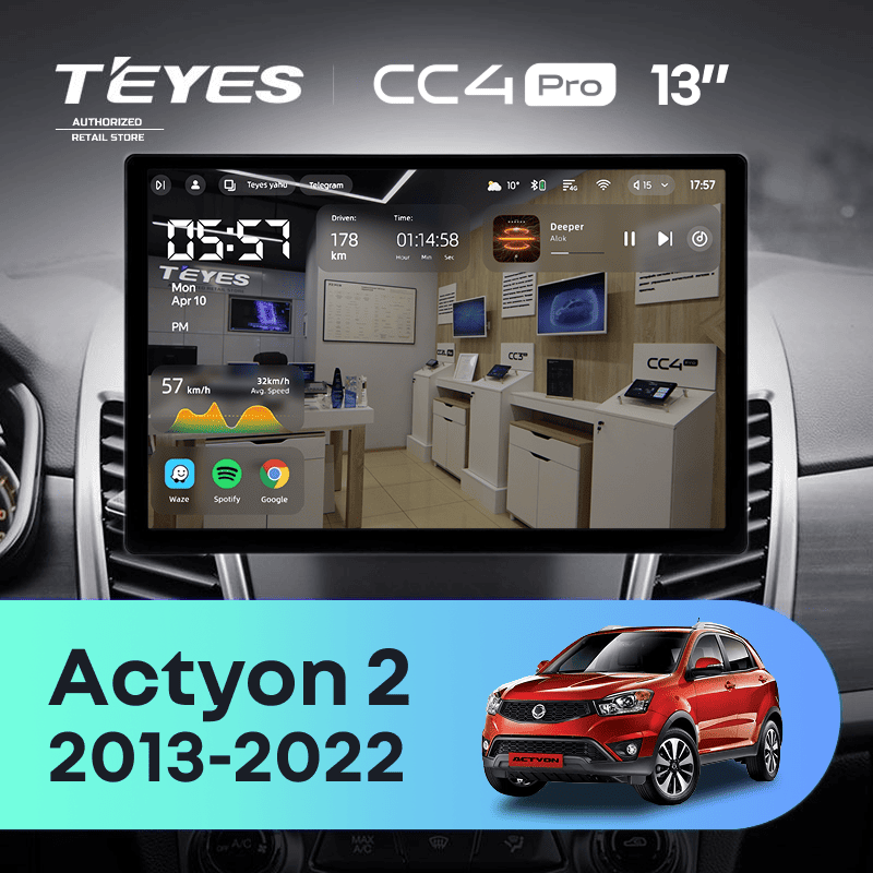 Штатная магнитола Teyes CC4 Pro 8/128 SsangYong Actyon 2 (2013-2022) (0din) (13")
