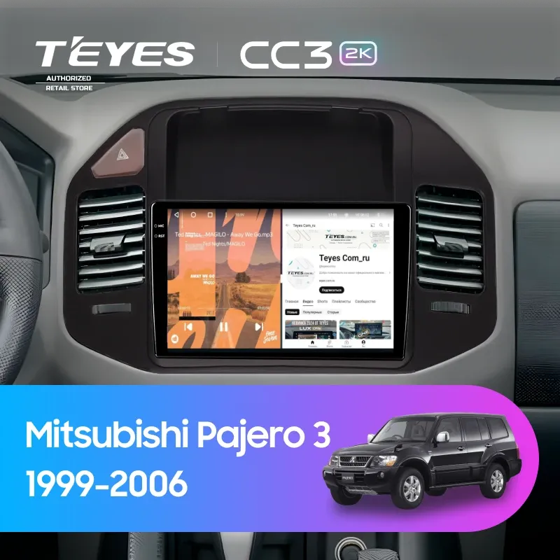 Штатная магнитола Teyes CC3 2K 4/32 Mitsubishi Pajero 3 (1999-2006) (черная)