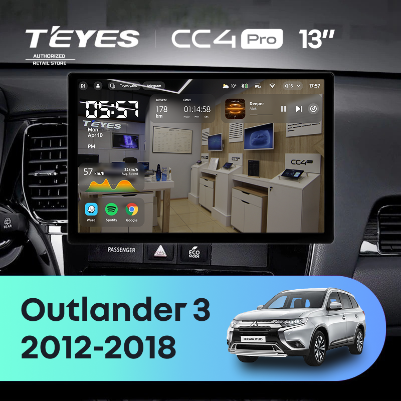 Штатная магнитола Teyes CC4 Pro 8/128 Mitsubishi Outlander 3 GF0W GG0W (2012-2018) Тип-B (13&quot;)