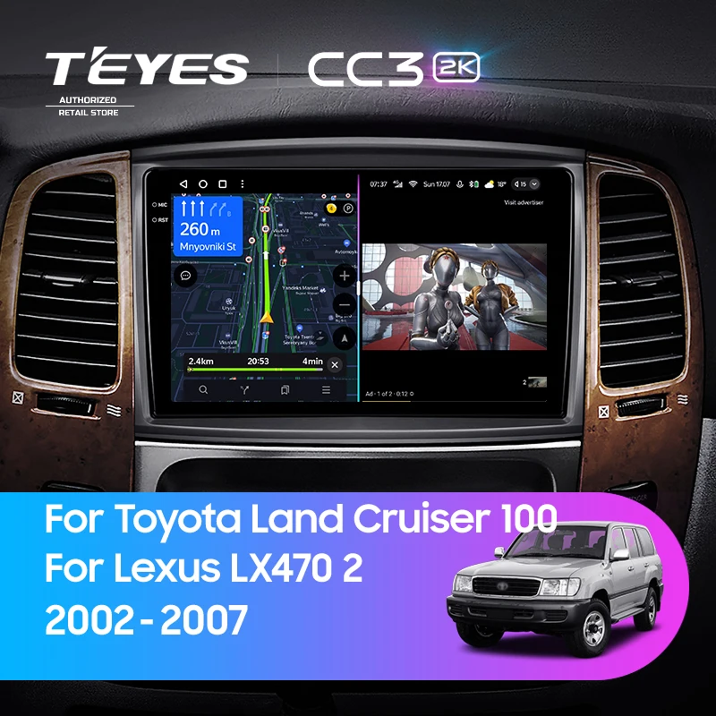 Штатная магнитола Teyes CC3 2K 4/32 Toyota Land Cruiser LC 100 (2002-2007) Тип-B