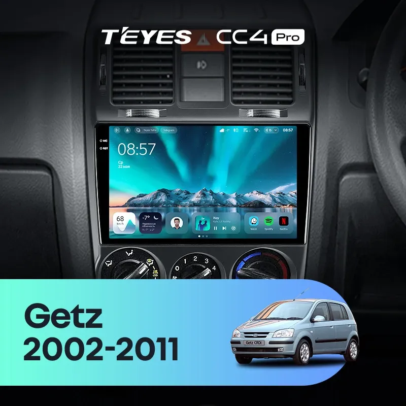 Штатная магнитола Teyes CC4 Pro 8/128 Hyundai Getz (2002-2011) Правый руль
