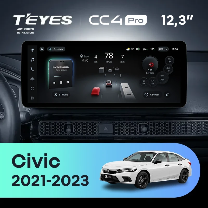 Штатная магнитола Teyes CC4 Pro 12.3" 12/256 Honda Civic FE FL (2021-2023)