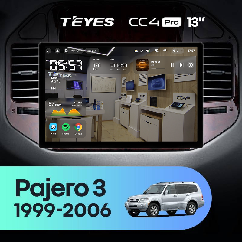 Штатная магнитола Teyes CC4 Pro 8/128 Mitsubishi Pajero 3 V70 V60 (1999-2006) (13&quot;)