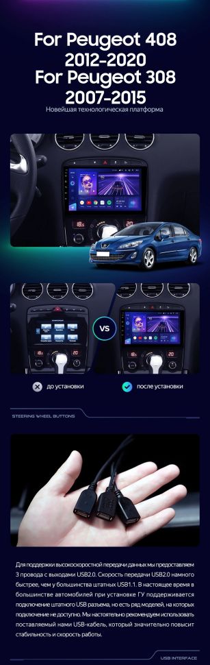 Штатная магнитола Teyes CC3 2K 4/64 Peugeot 308 (2007-2015)