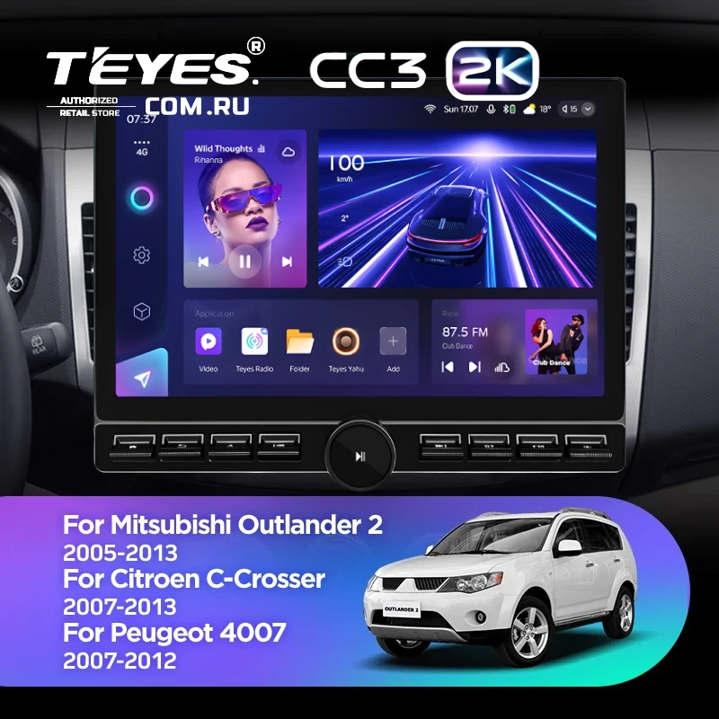 Штатная магнитола Teyes CC3 2K 6/128 Mitsubishi Outlander 2 (2005-2011) Тип-B (13" с кнопками)