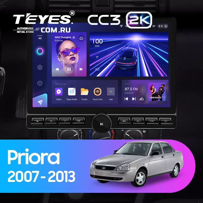 Штатная магнитола Teyes CC3 2K 6/128 Lada Priora 1 (2007-2013) F2 (черная) (13&quot; с кнопками)