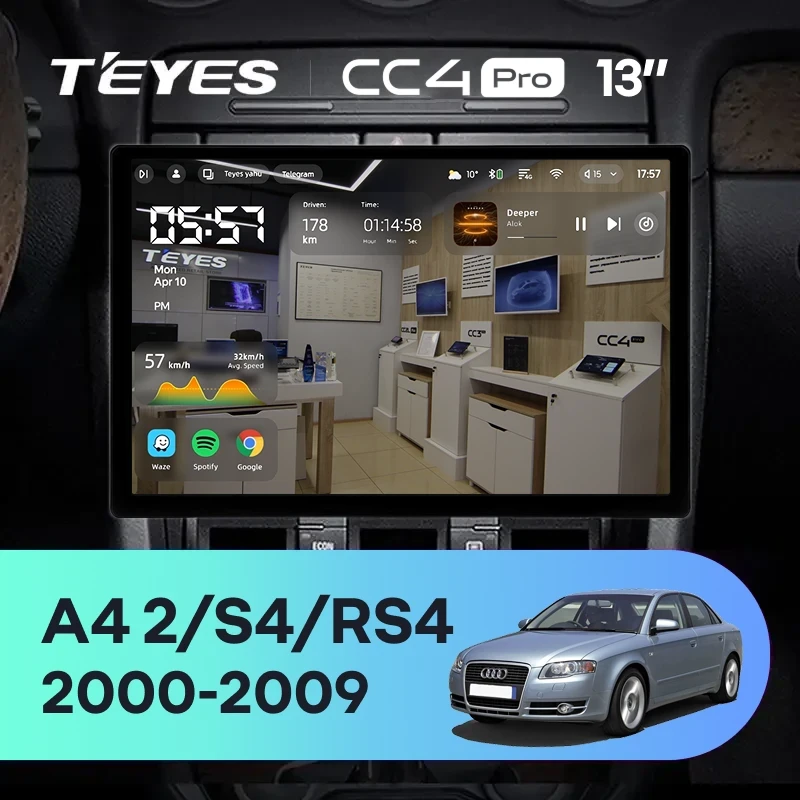 Штатная магнитола Teyes CC4 Pro 8/128 Audi A4 (2000-2009) (0din) (13")