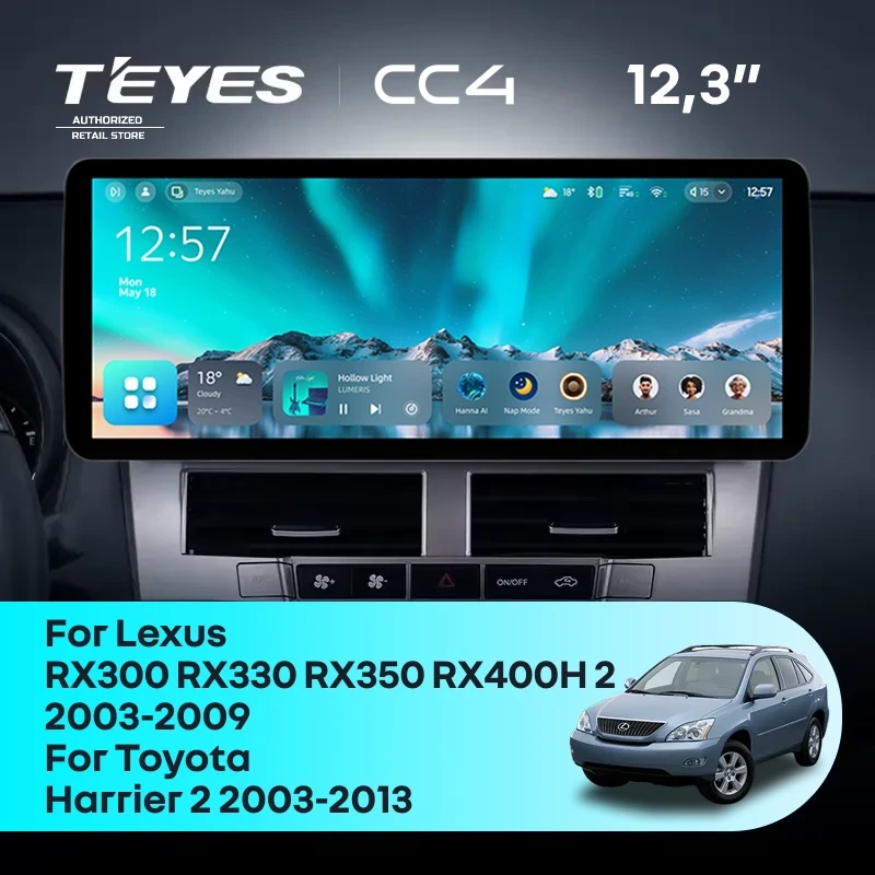 Штатная магнитола Teyes CC4 12.3" 8/128 Lexus RX300 RX330 RX350 RX400H (2003-2009) Тип-B