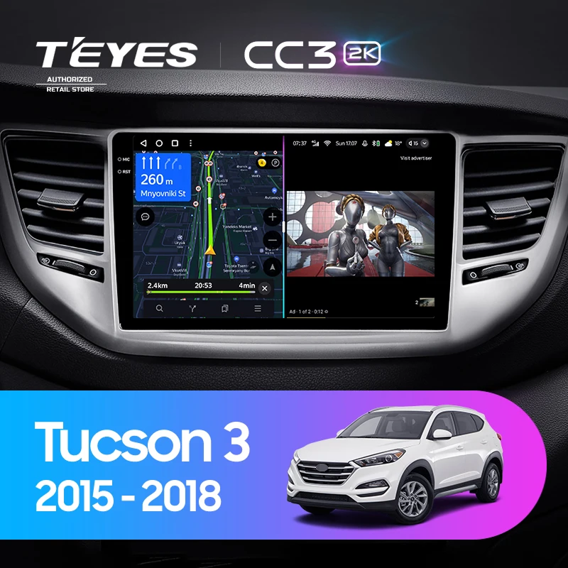 Штатная магнитола Teyes CC3 2K 360 6/128 Hyundai Tucson 3 (2015-2018) Тип-A