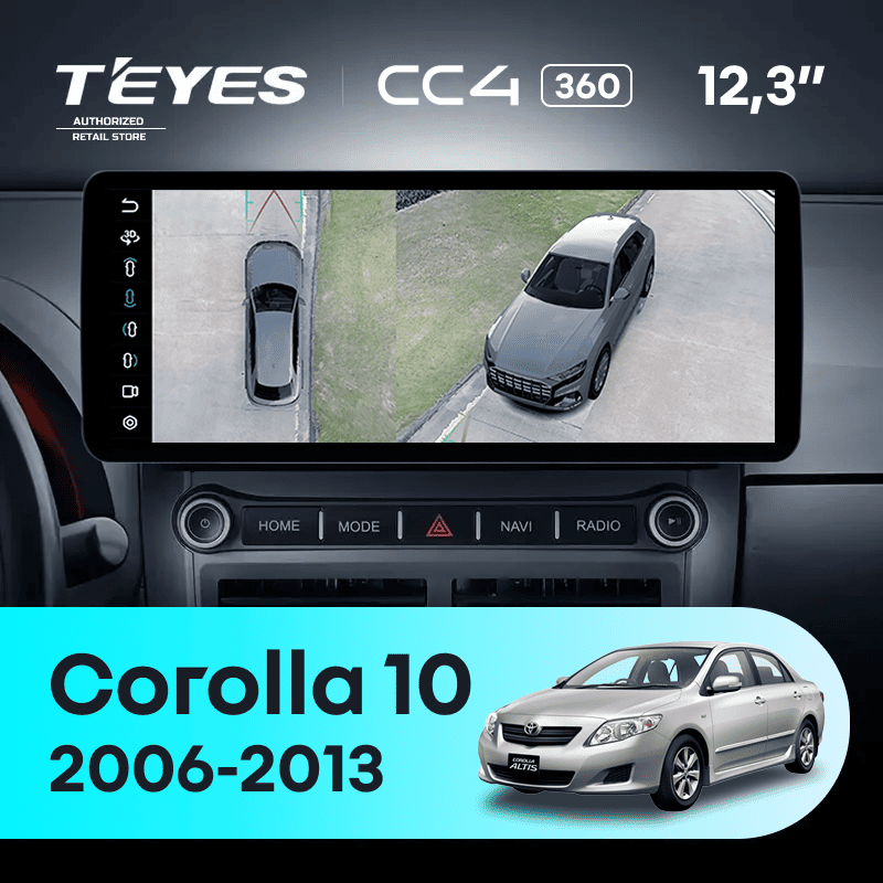 Штатная магнитола Teyes CC4 12.3" 360 8/128 Toyota Corolla 10 E140 E150 (2006-2013)