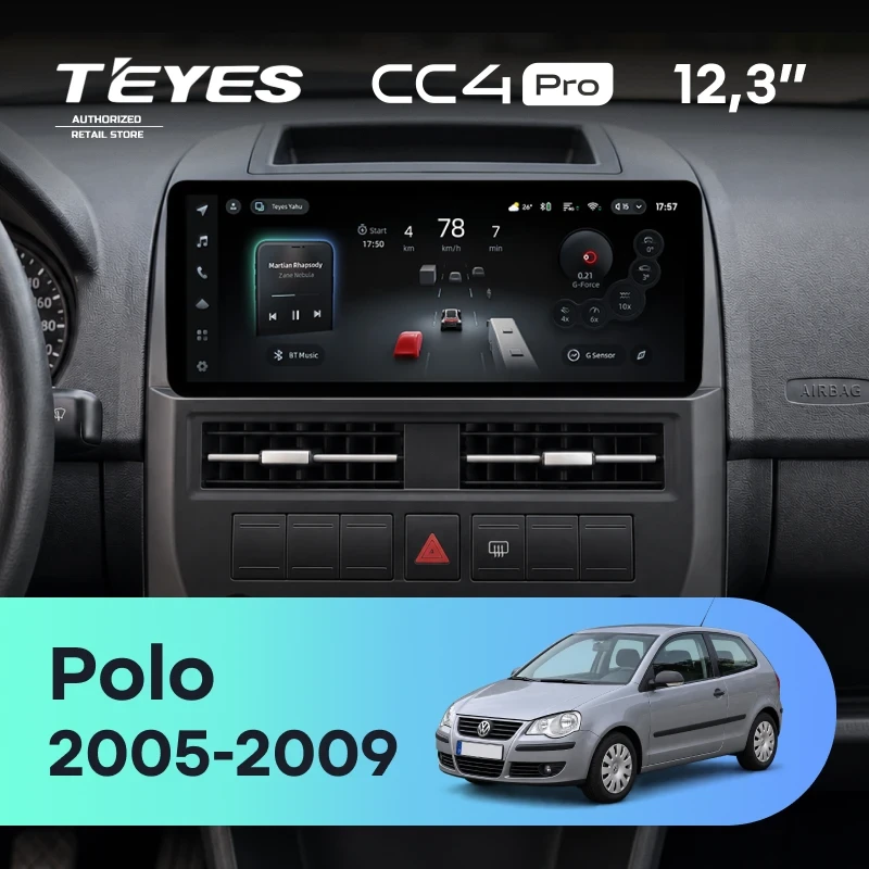 Штатная магнитола Teyes CC4 Pro 12.3" 8/128 Volkswagen Polo Mk4 (2005-2009)