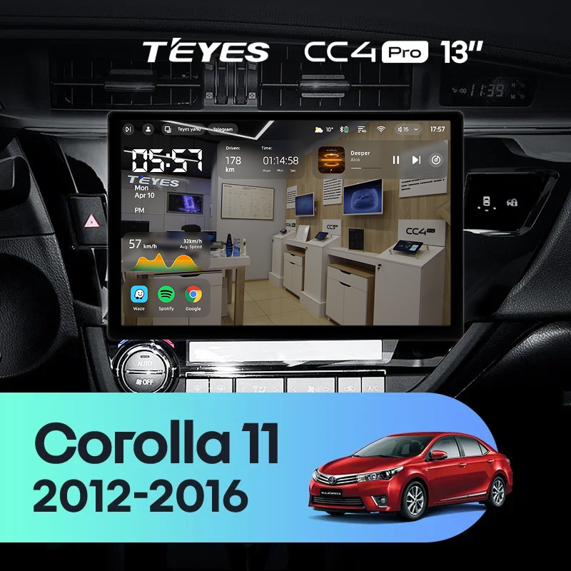 Штатная магнитола Teyes CC4 Pro 12/256 Toyota Corolla (2012-2016) Тип-B (13")