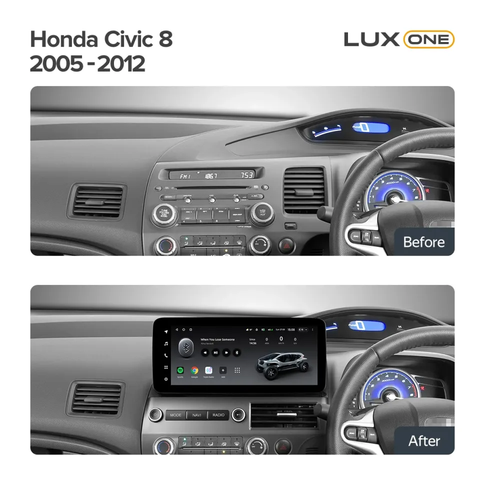 Переходная рамка Honda Civic 8 FK FN FD (2005-2012) Правый руль (12,3")