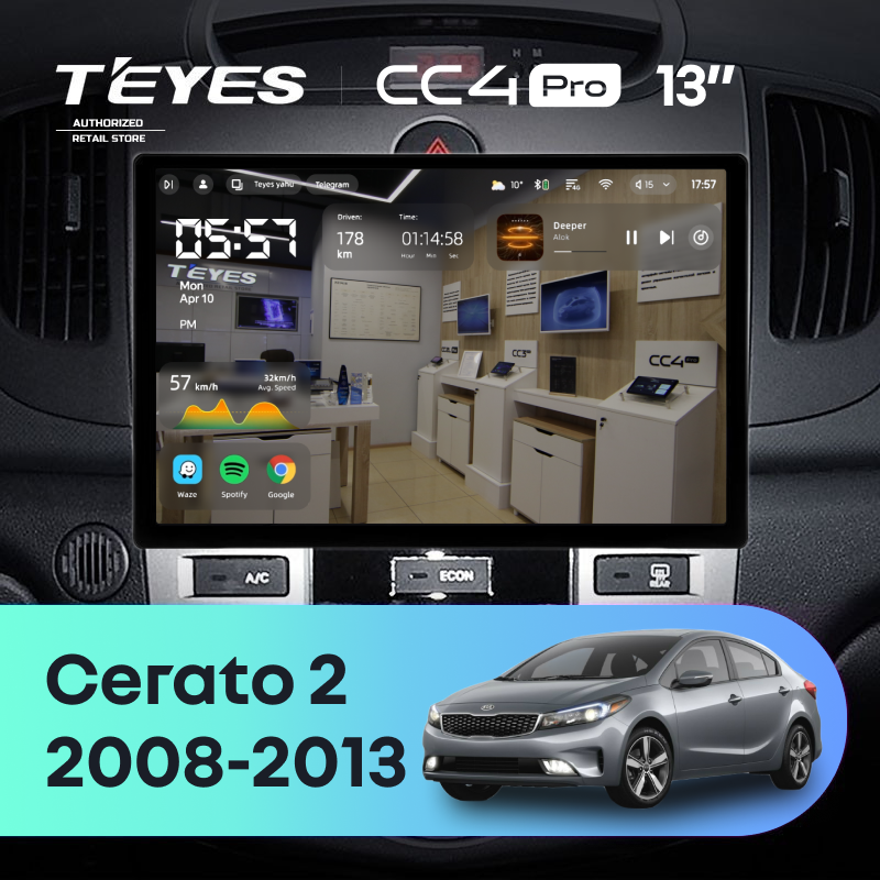 Штатная магнитола Teyes CC4 Pro 8/128 Kia Cerato 2 TD (2008-2013) F2 (13&quot;)