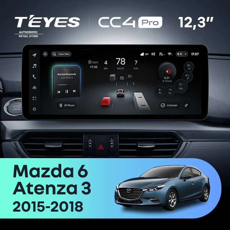 Штатная магнитола Teyes CC4 Pro 12.3" 12/256 Mazda 6 GJ GL (2015-2018) Тип-B