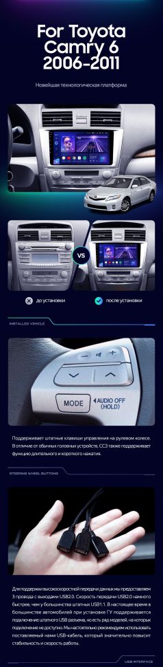 Штатная магнитола Teyes CC3L 4/32 Toyota Camry 6 XV 40 50 (2006-2011) F1
