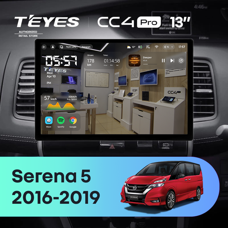 Штатная магнитола Teyes CC4 Pro 8/128 Nissan Serena 5 C27 (2016-2019) F2 Правый руль (13&quot;)