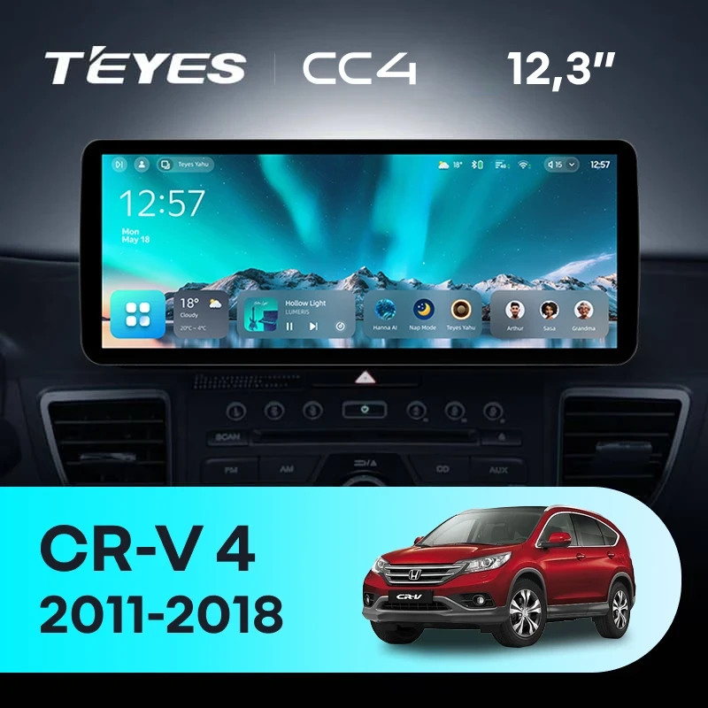 Штатная магнитола Teyes CC4 12.3" 6/64 Honda CR-V 4 RM RE (2011-2018) Тип-C