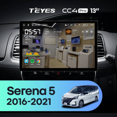 Штатная магнитола Teyes CC4 Pro 8/128 Nissan Serena 5 V C27 (2016-2021) F1 Правый руль (13&quot;)