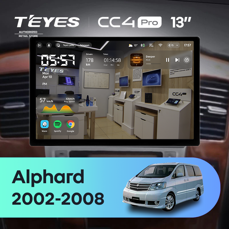 Штатная магнитола Teyes CC4 Pro 8/128 Toyota Alphard 1 H10 (2005-2008) F2 (13&quot;)