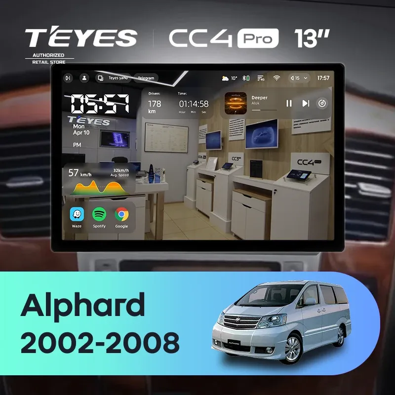 Штатная магнитола Teyes CC4 Pro 8/128 Toyota Alphard 1 H10 (2005-2008) F2 (13")