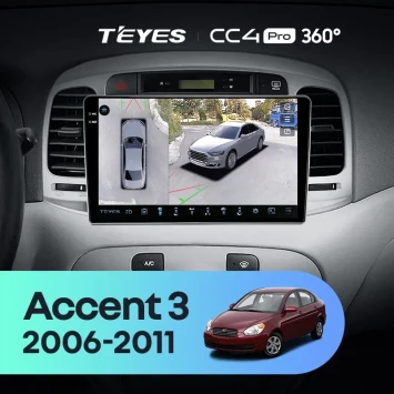Штатная магнитола Teyes CC4 Pro 360 12/256 Hyundai Accent 3 (2006-2011)
